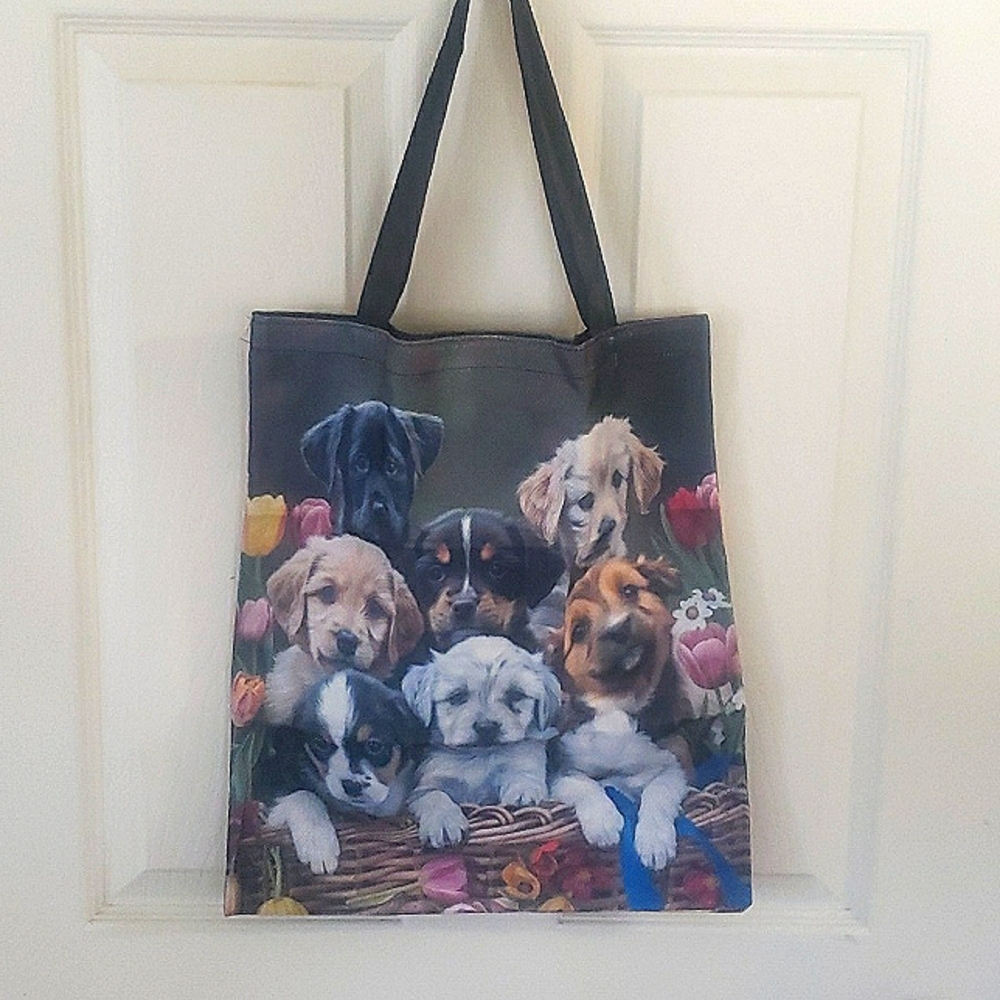 Adorable Puppy-print Polyester Tote Bag, NWT